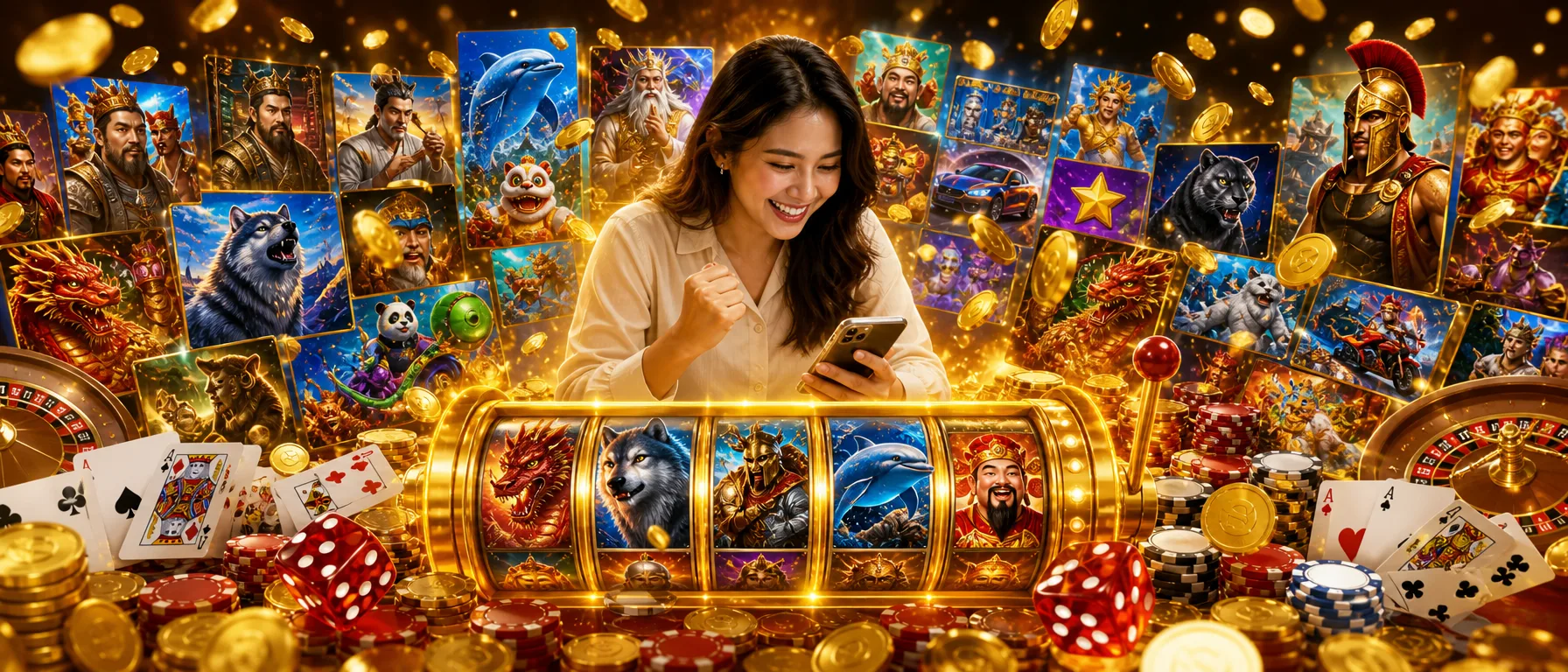 Slot titles from JILI, Play'n GO, Yggdrasil, Nextspin and other providers you already know. Three Kingdoms,… – gold slots collage illustration